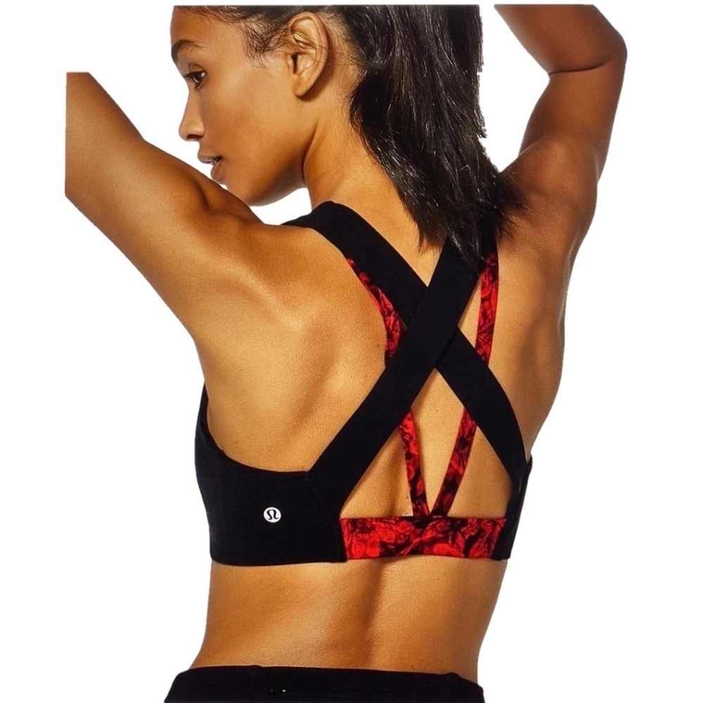 Lululemon‎ Black Red Criss Cross Back Sweat Times Sports Bra Yoga 4